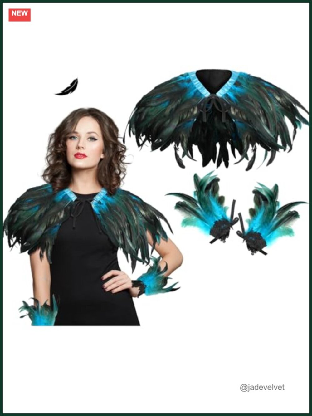 2 Pc Feather Shrug Cape Shawl Set Halloween Costume Accessories